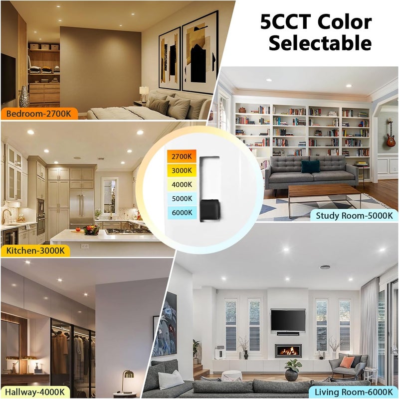 LVWIT LED Recessed Light 6Inch, Can Lighting Color Selectable 2700/3000/4000/5000/6000K 5CCT, 10W(120W Equivalent) Dimmable Downlight with E26 Conversion Kit, Retro Fit Ceiling Light Fixtures, 12 Pack - Image 2